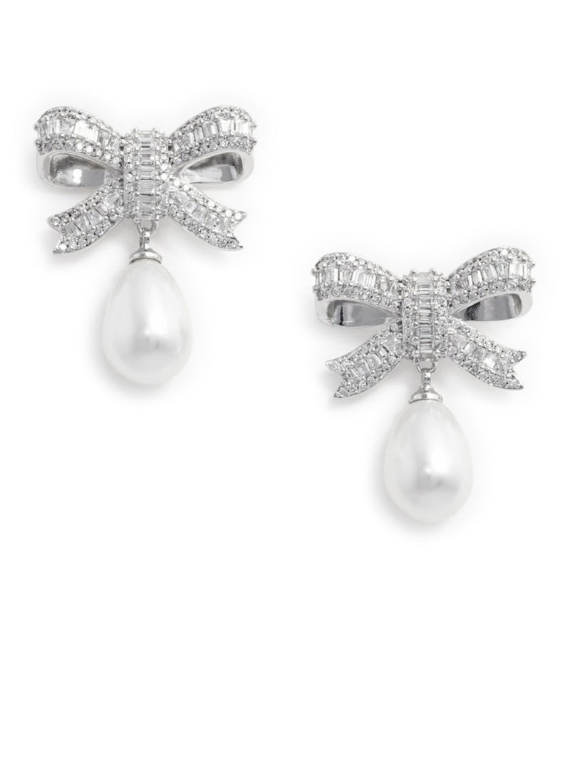 PEARL DROP EARRINGS WITH CRYSTAL BOW