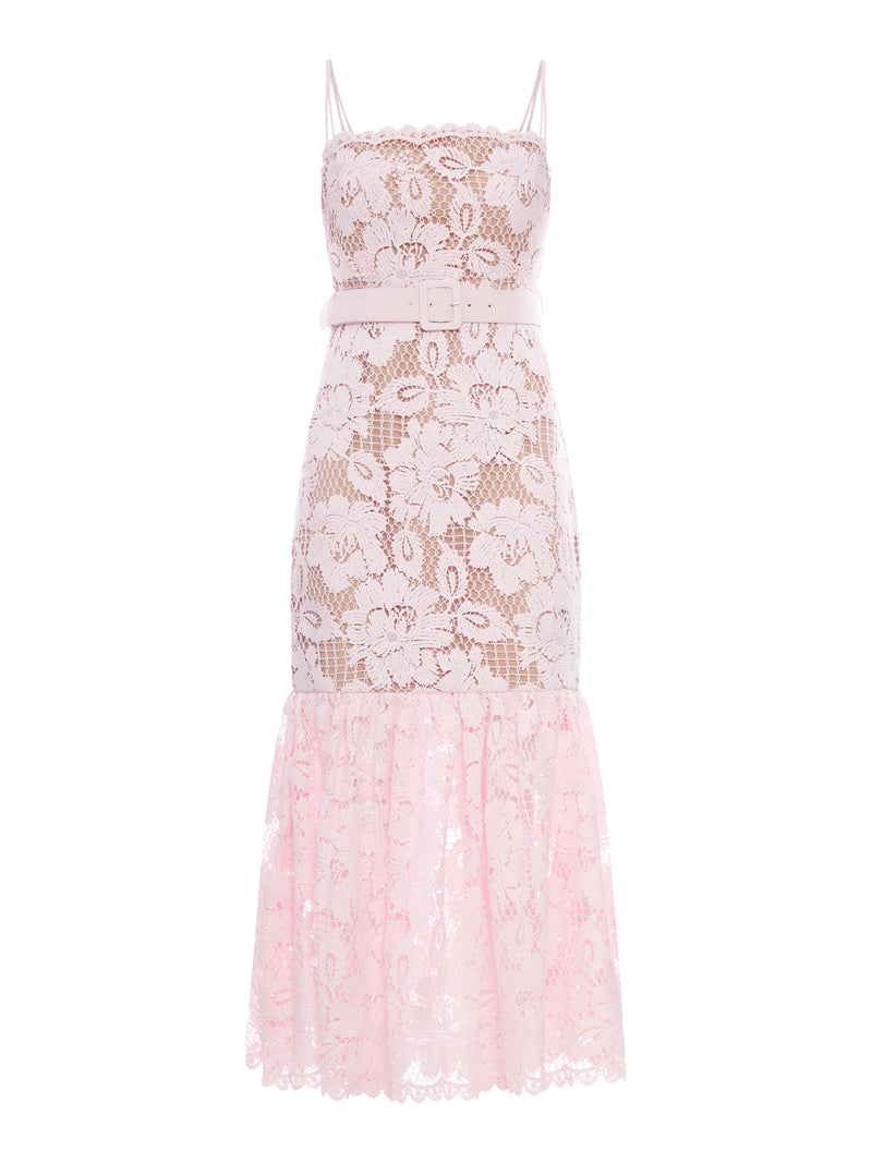 PINK CROCHET LACE MIDI DRESS