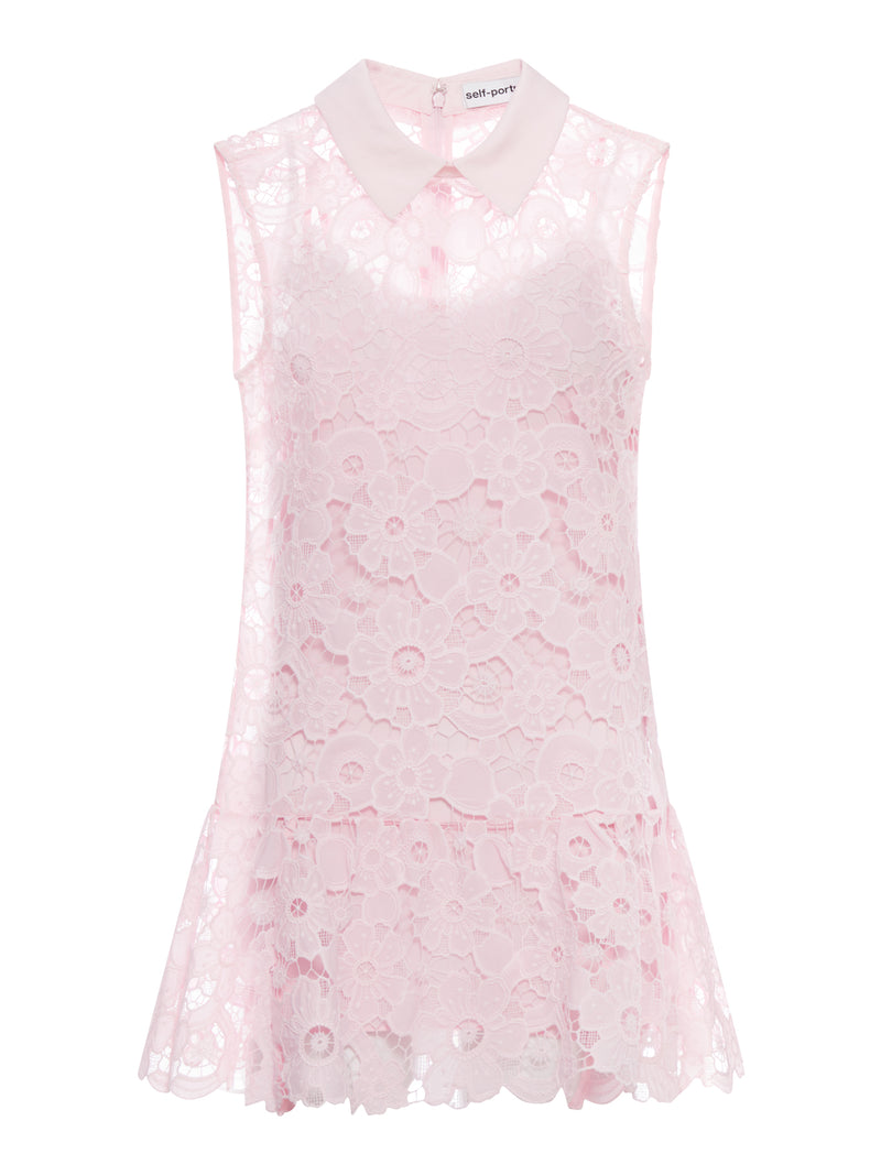 PINK LACE COLLARED MINI DRESS