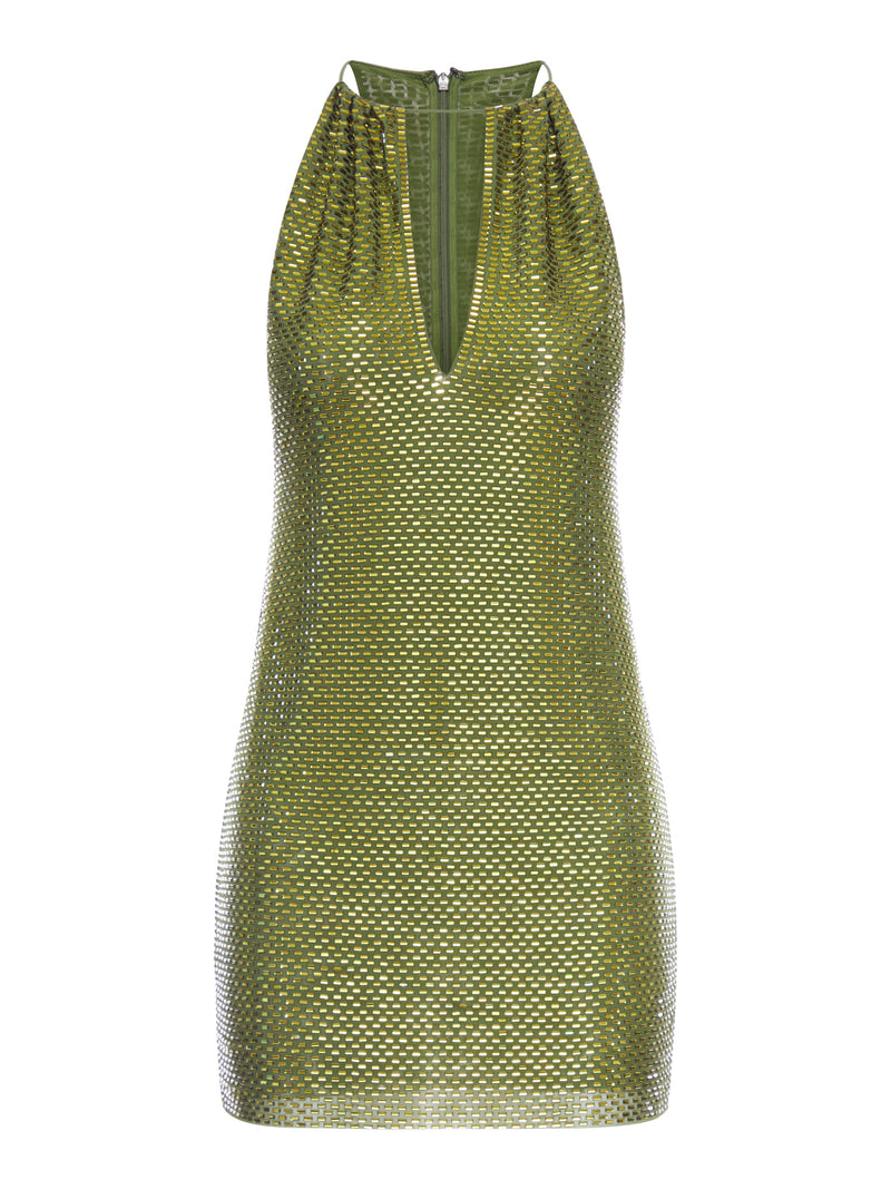 OLIVE RHINESTONE MINI DRESS