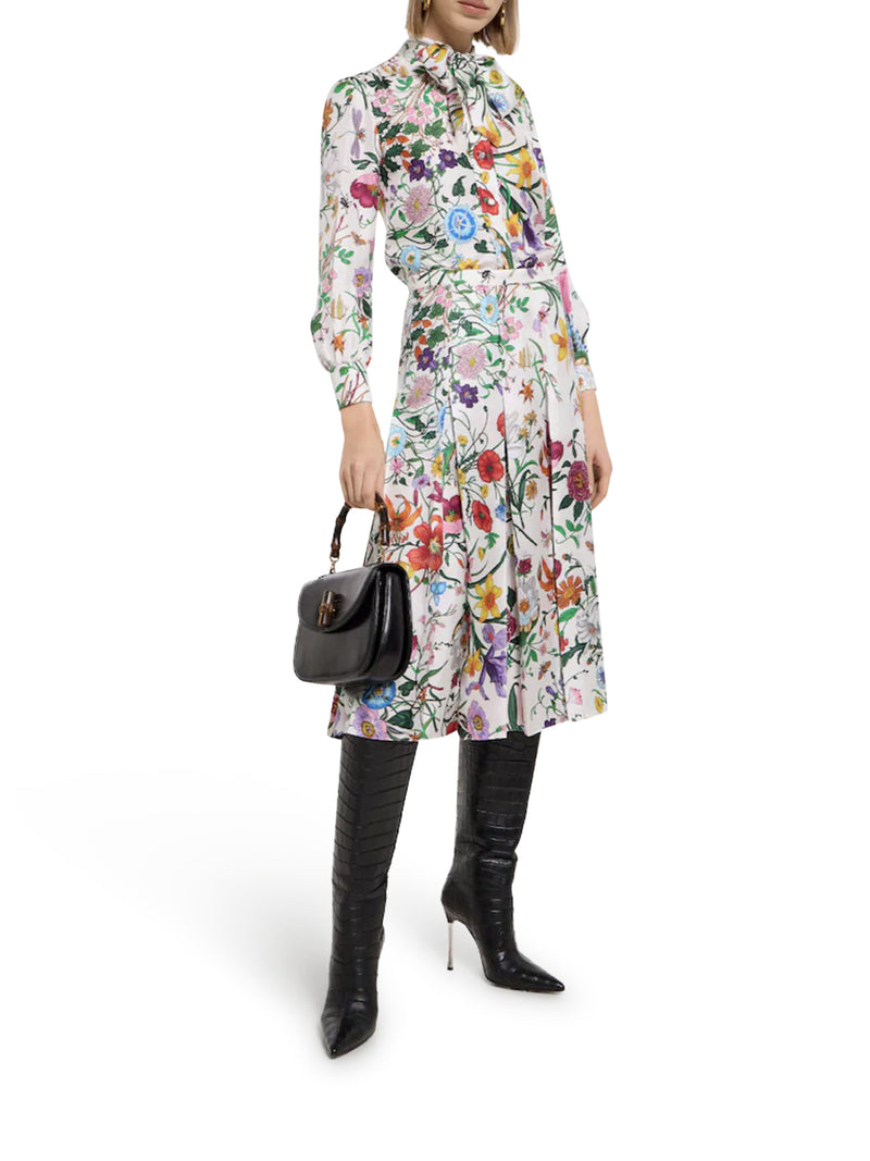 PRINTED SILK TWILL SHIRT WITH BOW