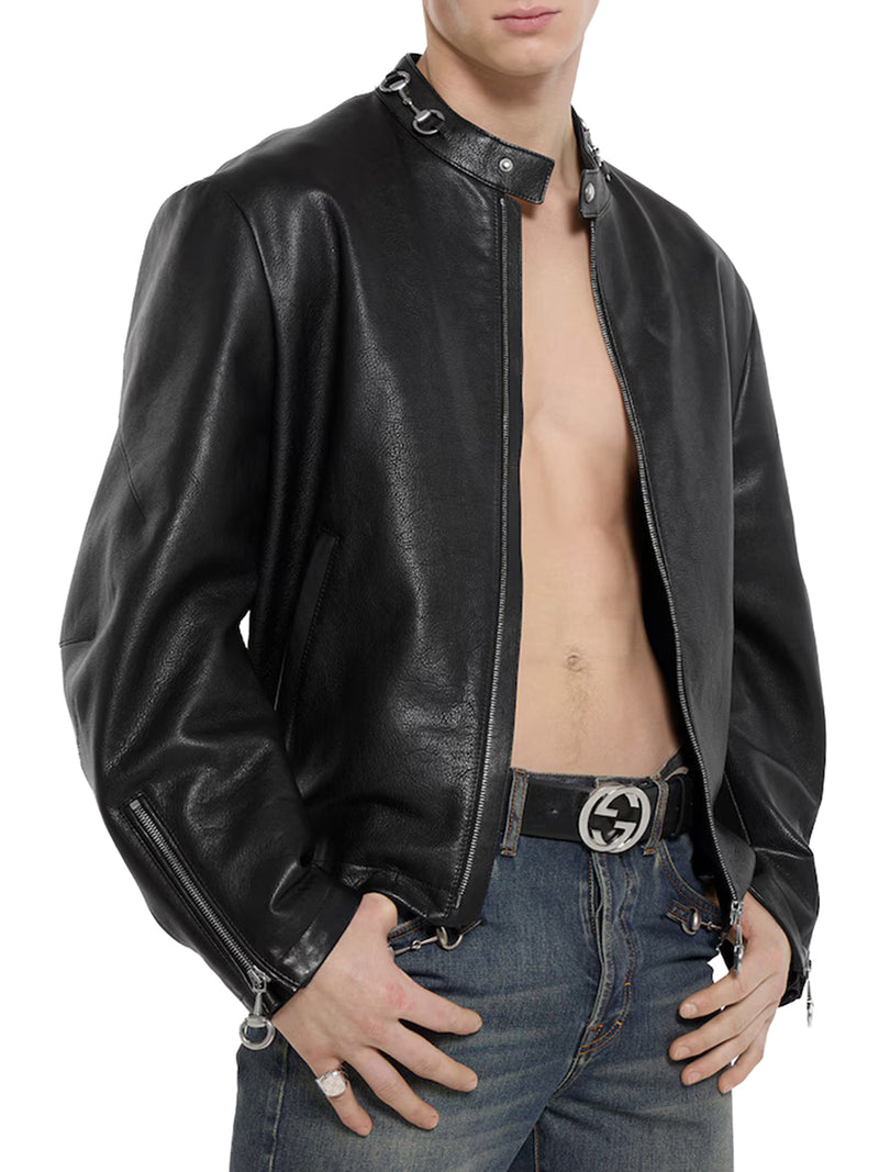 LEATHER JACKET WITH HORSEBIT