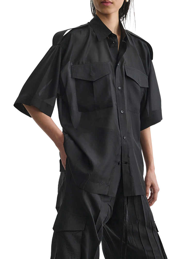 BLACK LIGHTWEIGHT HABOTAI SILK UTILITY SHIRT