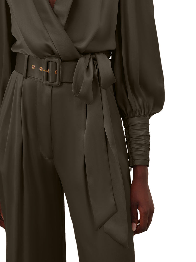 WIDE LEG TROUSERS WITH SILK BELT AND DARTS