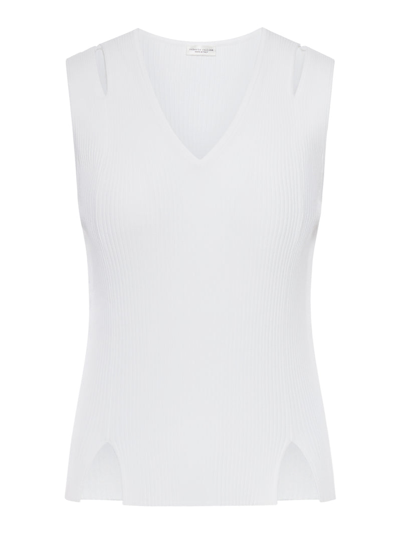 SLEEVELESS TOP IN VERTICAL RIBBED KNIT