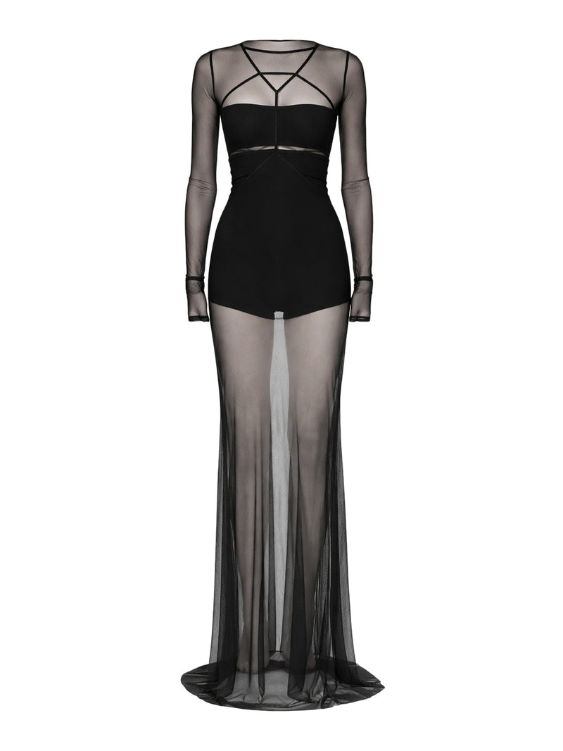 LONG TRANSPARENT TULLE DRESS