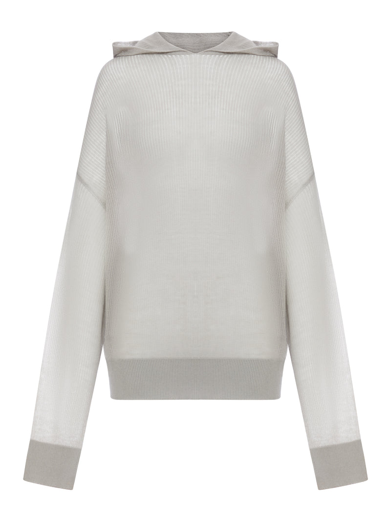 SEMI-TRANSPARENT KNIT SWEATSHIRT WITH HOOD