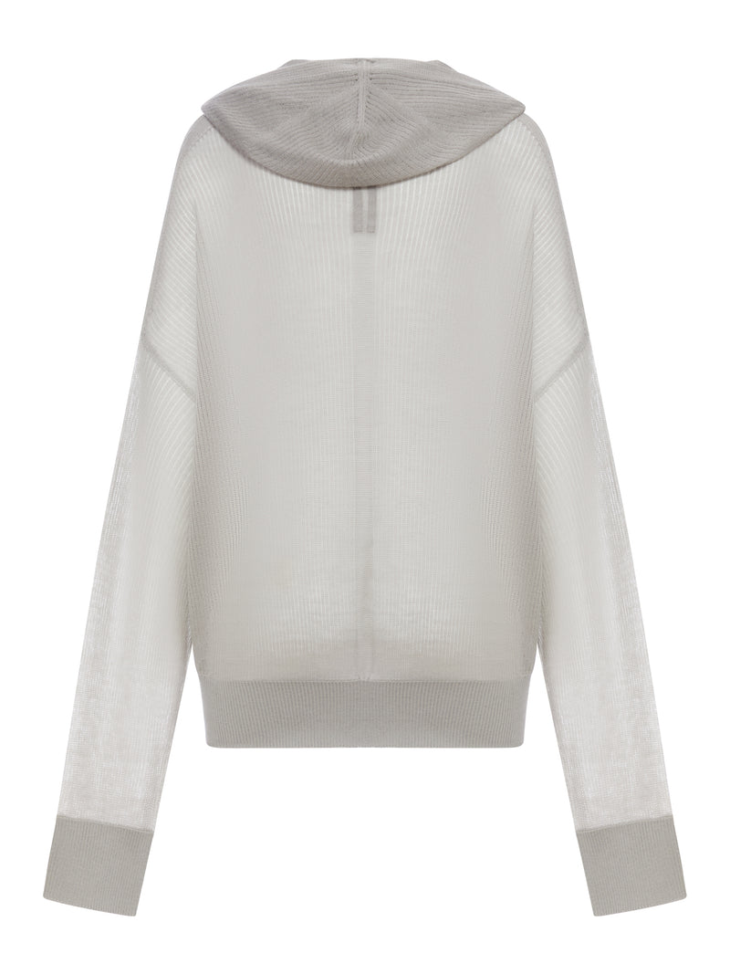 SEMI-TRANSPARENT KNIT SWEATSHIRT WITH HOOD