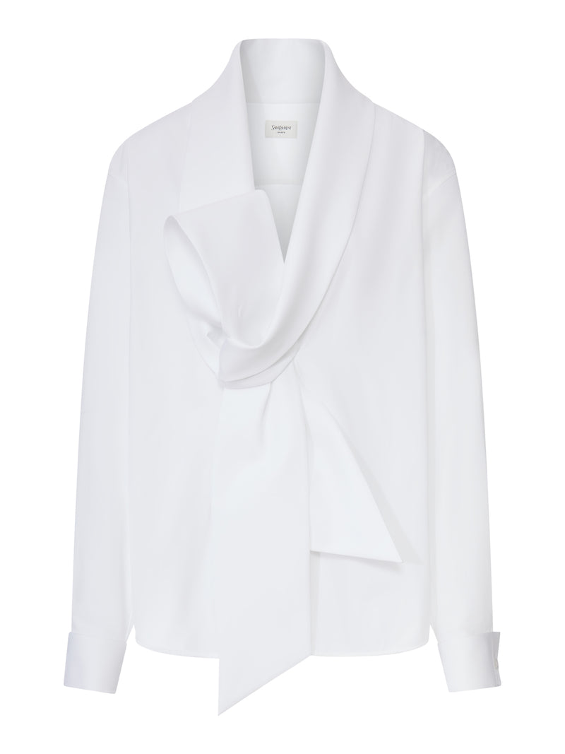 COTTON POPLIN SHIRT WITH LAVALLIERE COLLAR