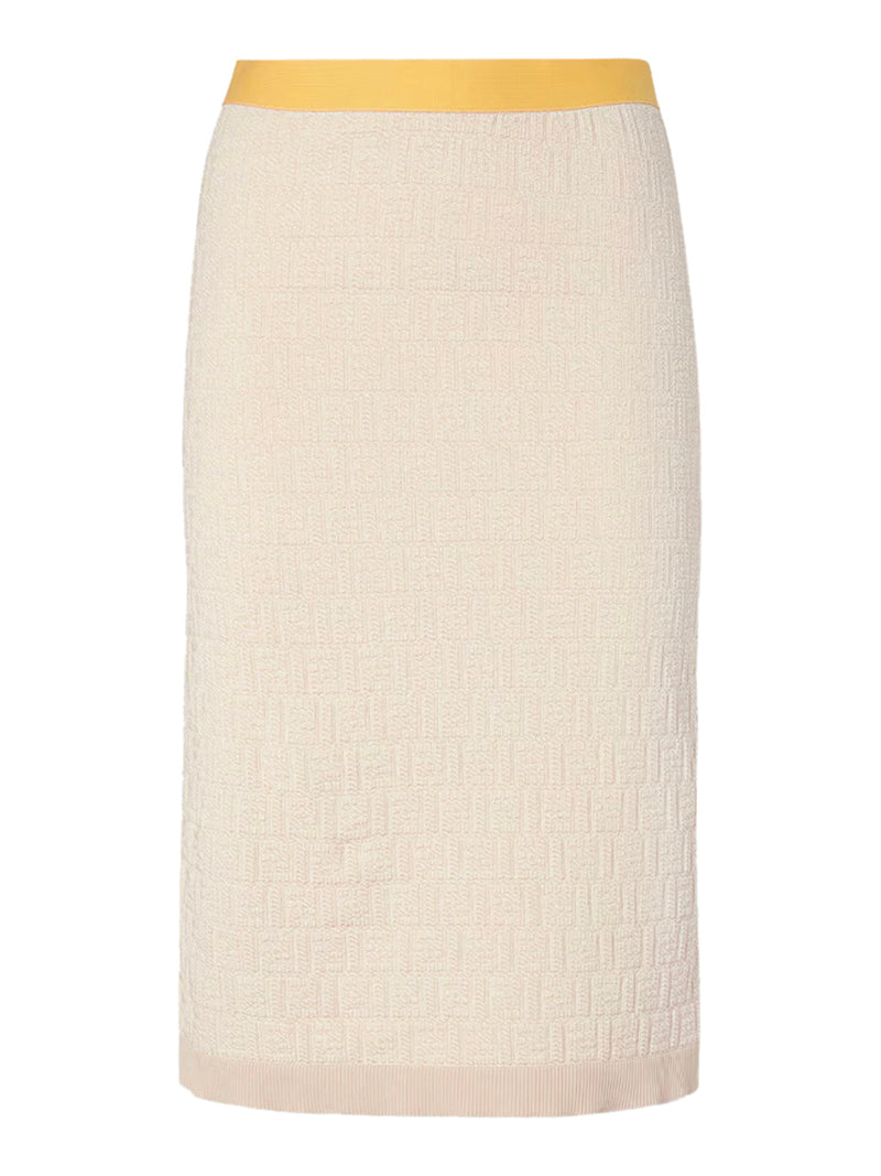 MIDI SKIRT WITH COLOR BLOCK INSERTS IN COTTON AND SILK