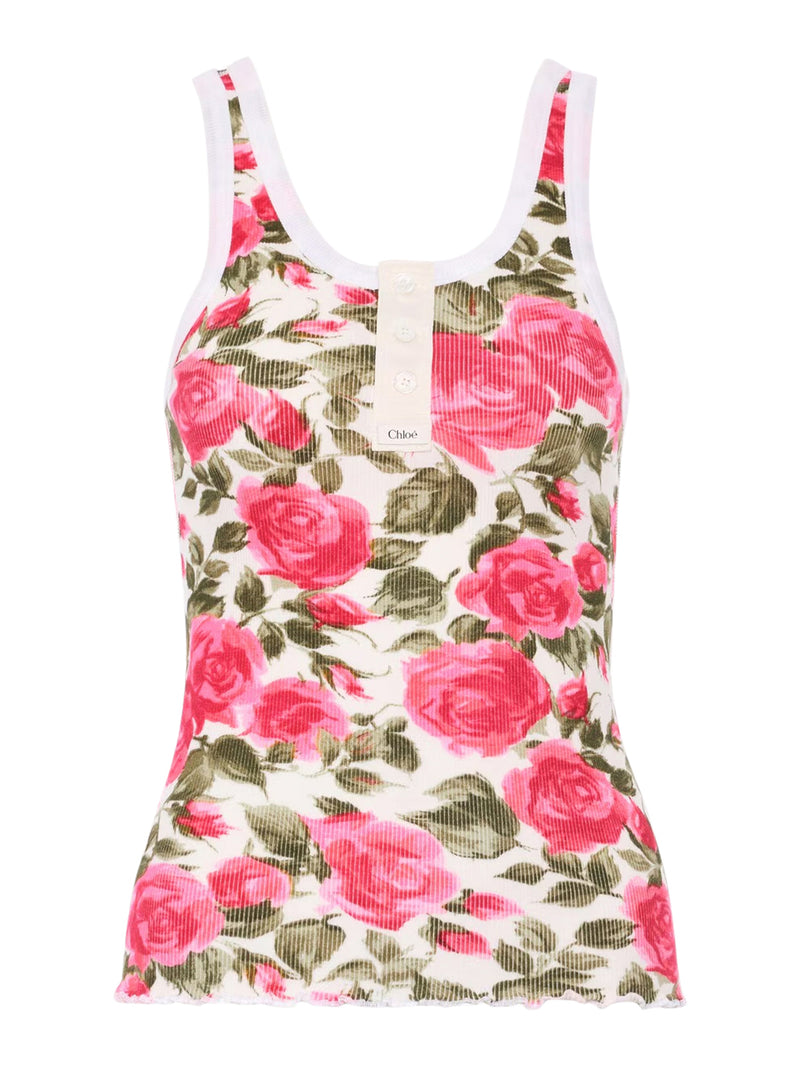 STRETCH COTTON TOP WITH FLORAL PRINT