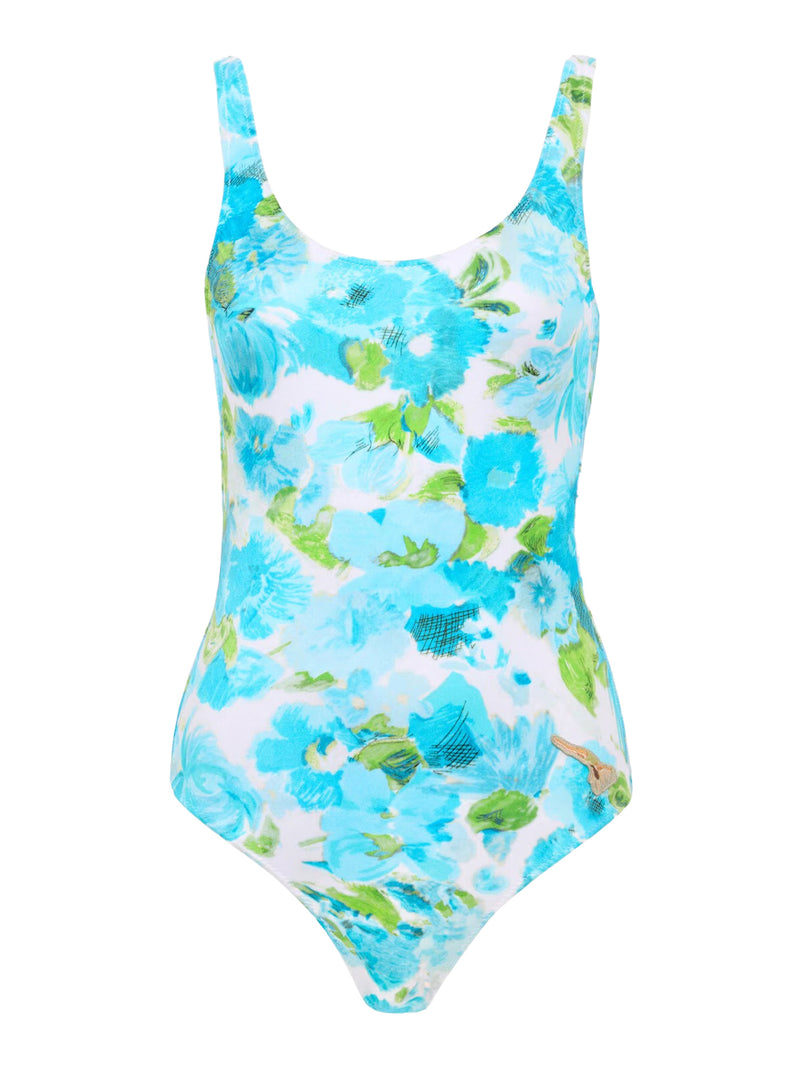 ONE-PIECE SWIMSUIT WITH AQUATIC FLOWER PRINT