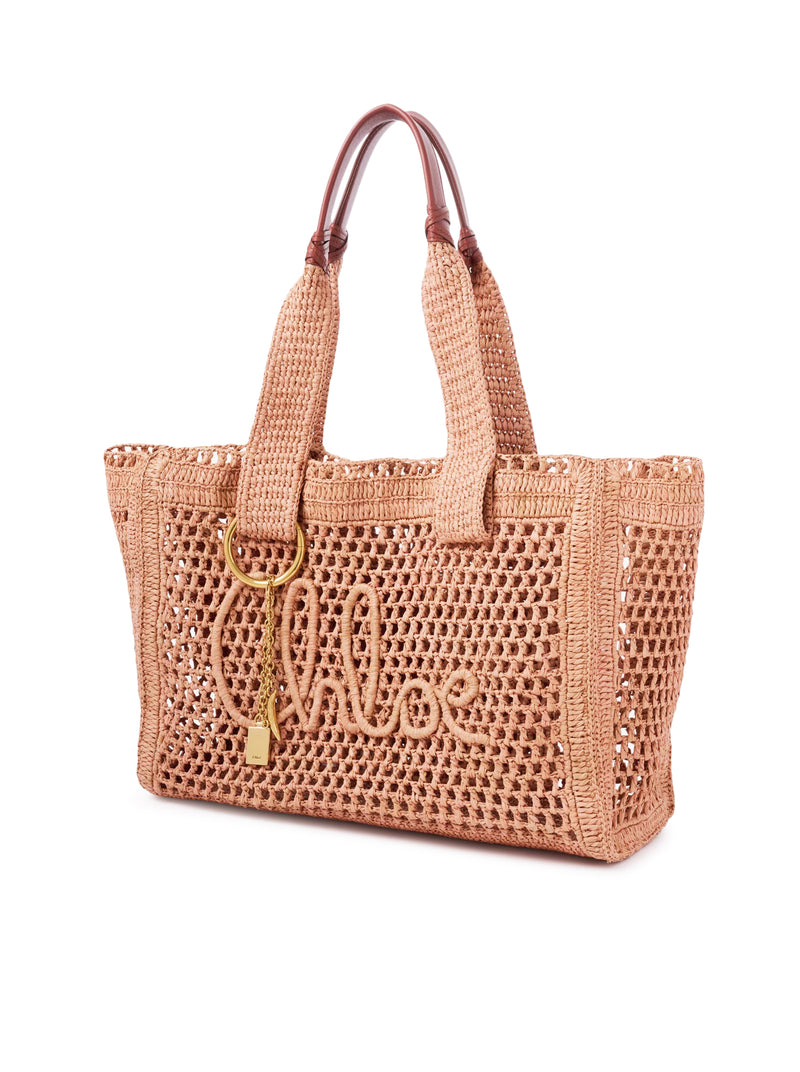 EAST-WEST SUMMER BANANA TOTE BAG IN RAFFIA