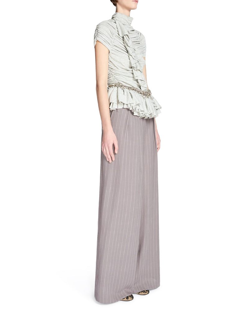 WIDE-LEG PINSTRIPED FABRIC TROUSERS WITH PLEATS