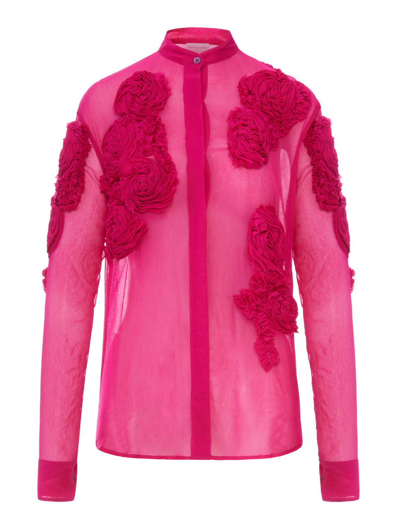 ORGANZA SHIRT WITH FLORAL APPLICATIONS