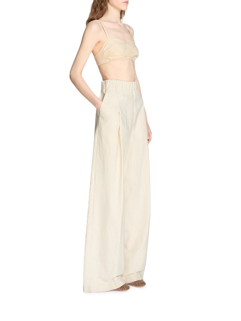 WIDE-LEG COTTON TROUSERS WITH STRIPED PATTERN