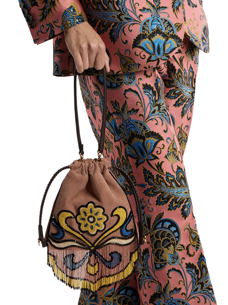 KALISPERA SMALL SUEDE BAG WITH BEADS AND FRINGES