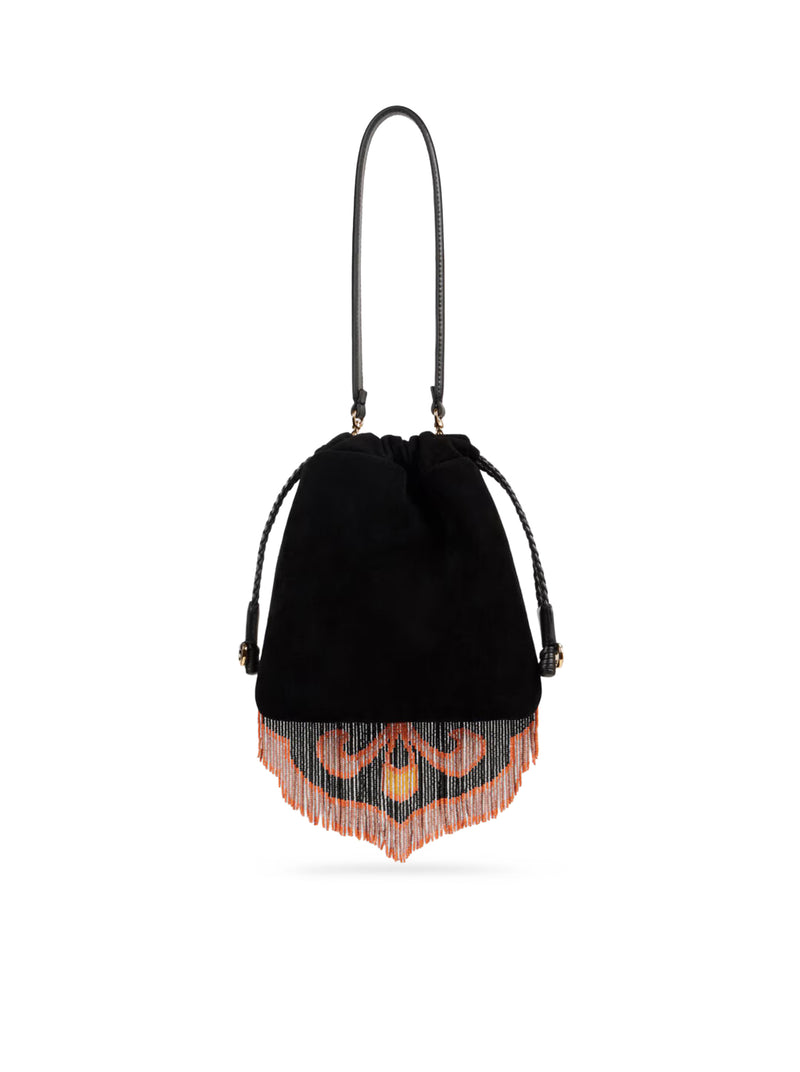 KALISPERA SMALL SUEDE BAG WITH BEADS AND FRINGES