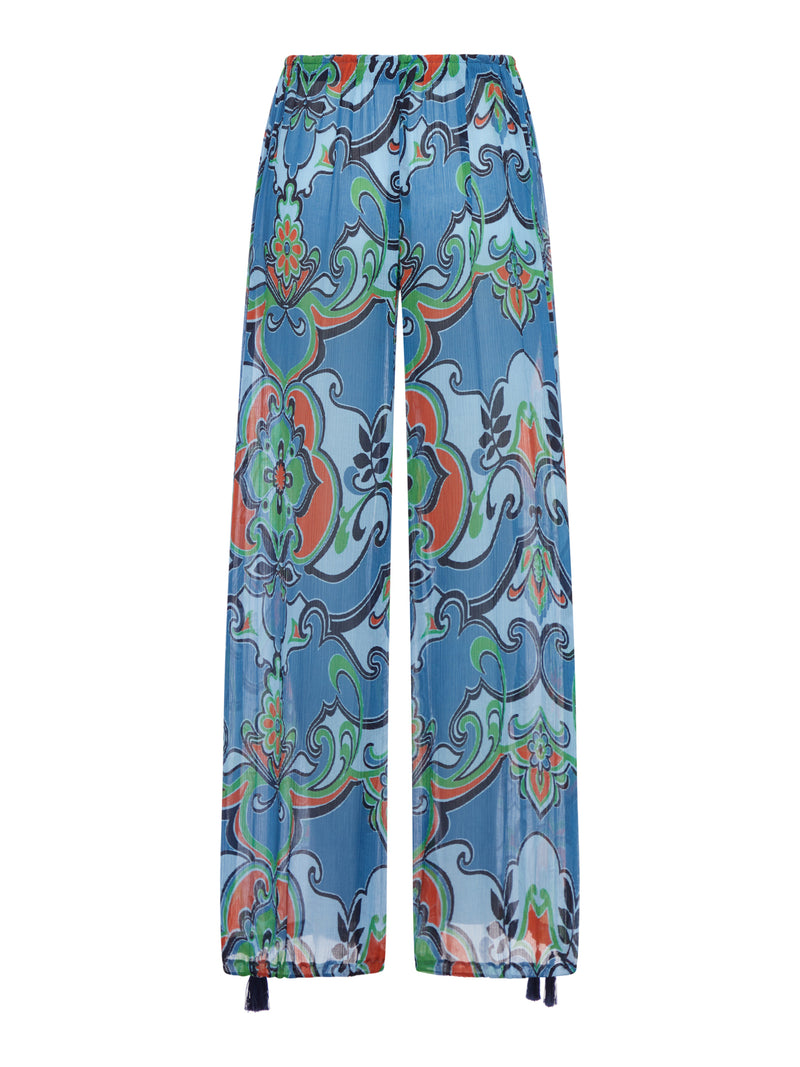 PRINTED SILK BLEND TROUSERS WITH DRAWSTRING
