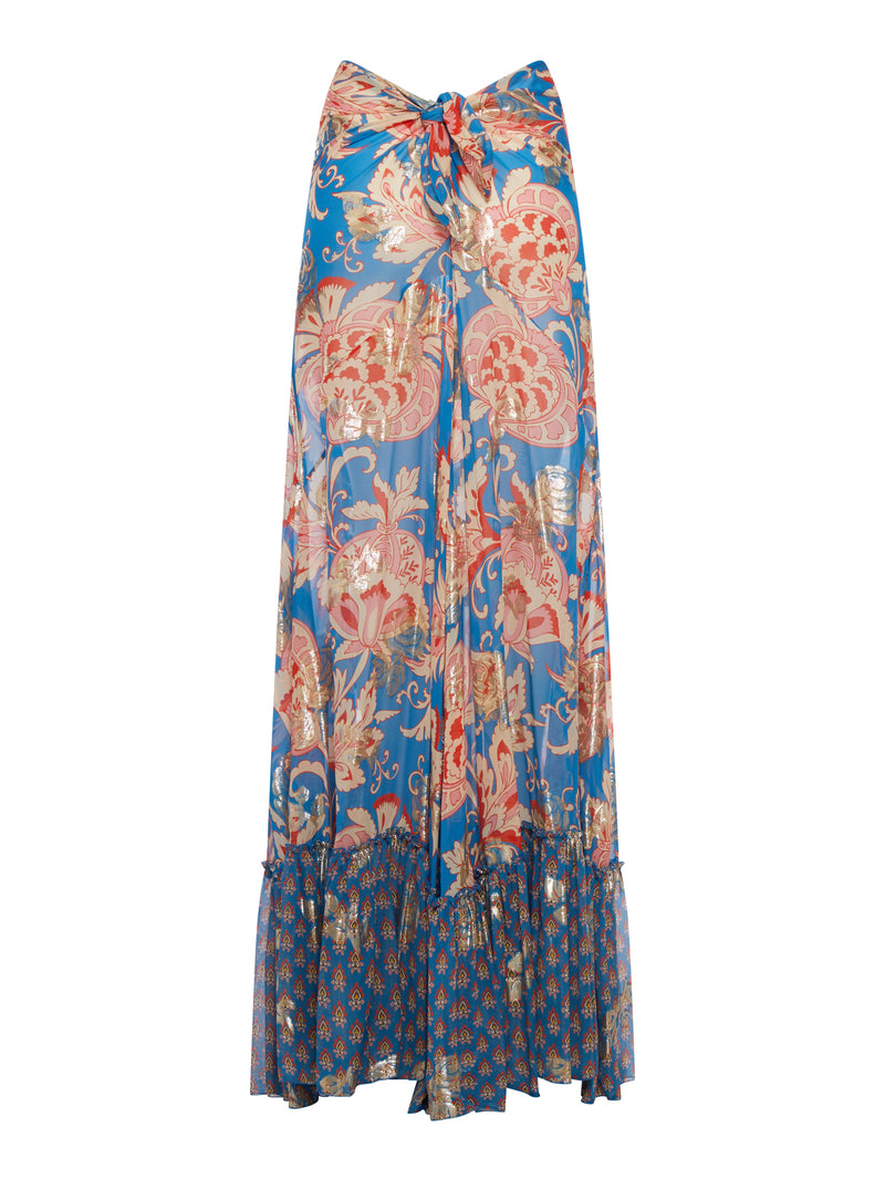 LONG PRINTED SILK SKIRT WITH GOLD LAMINATED DETAILS