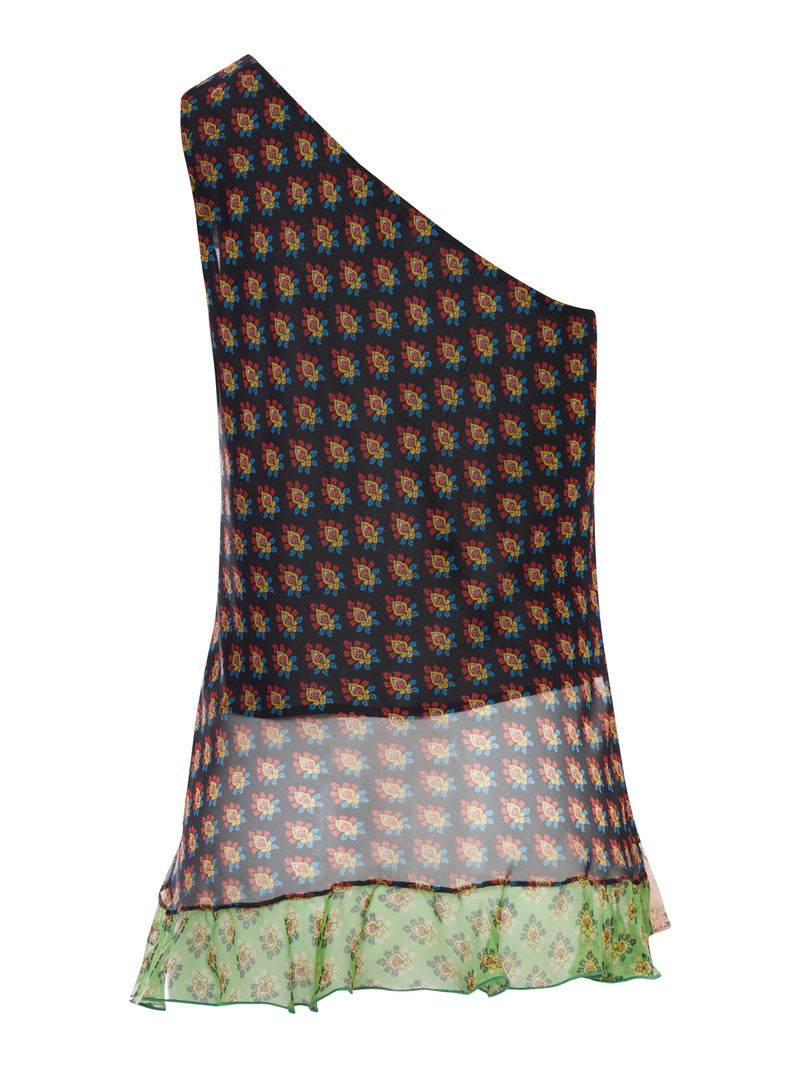 ASYMMETRIC TOP WITH MICRO FLORAL PRINT