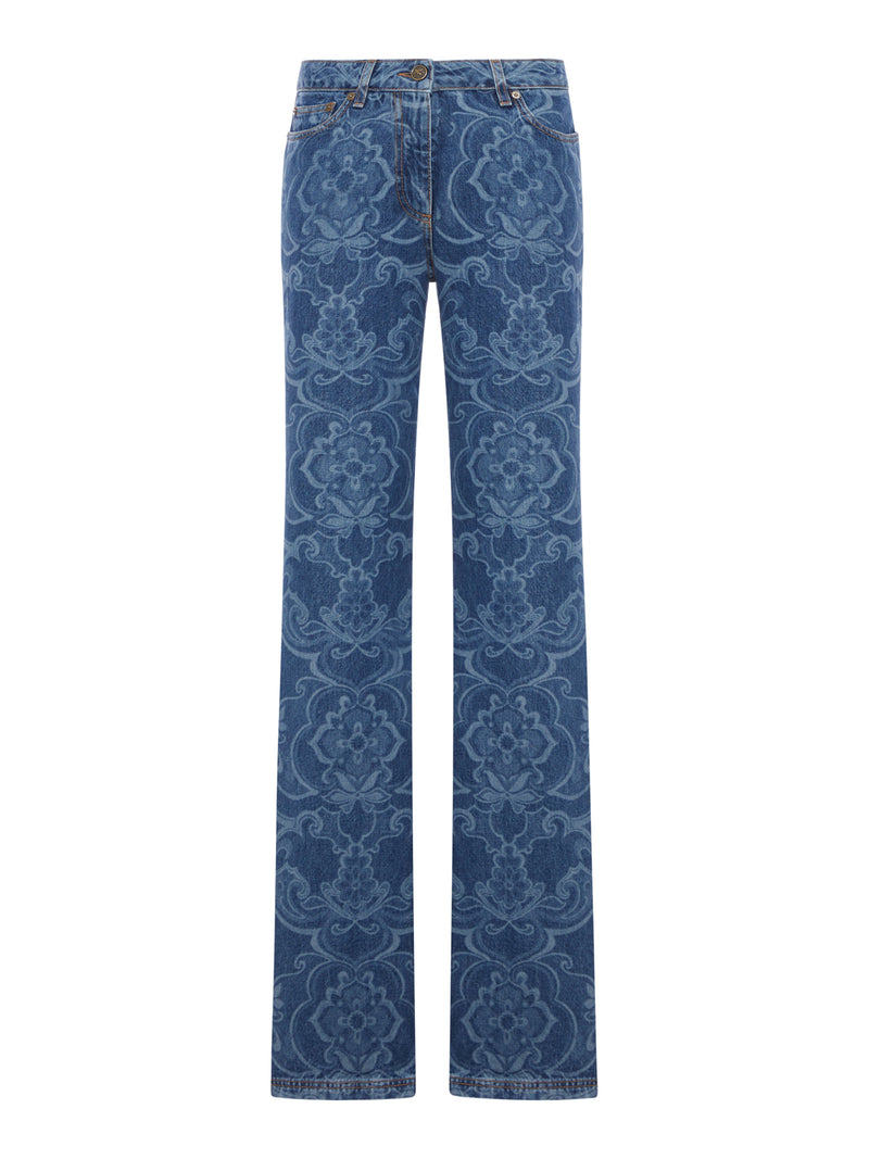 JACQUARD DENIM JEANS WITH ORNAMENTAL PATTERN