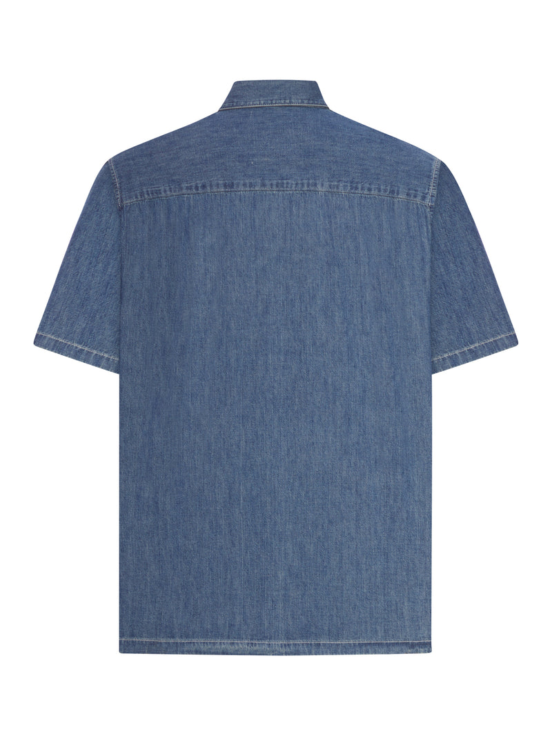 SHORT-SLEEVED DENIM BOWLING SHIRT WITH LOGO