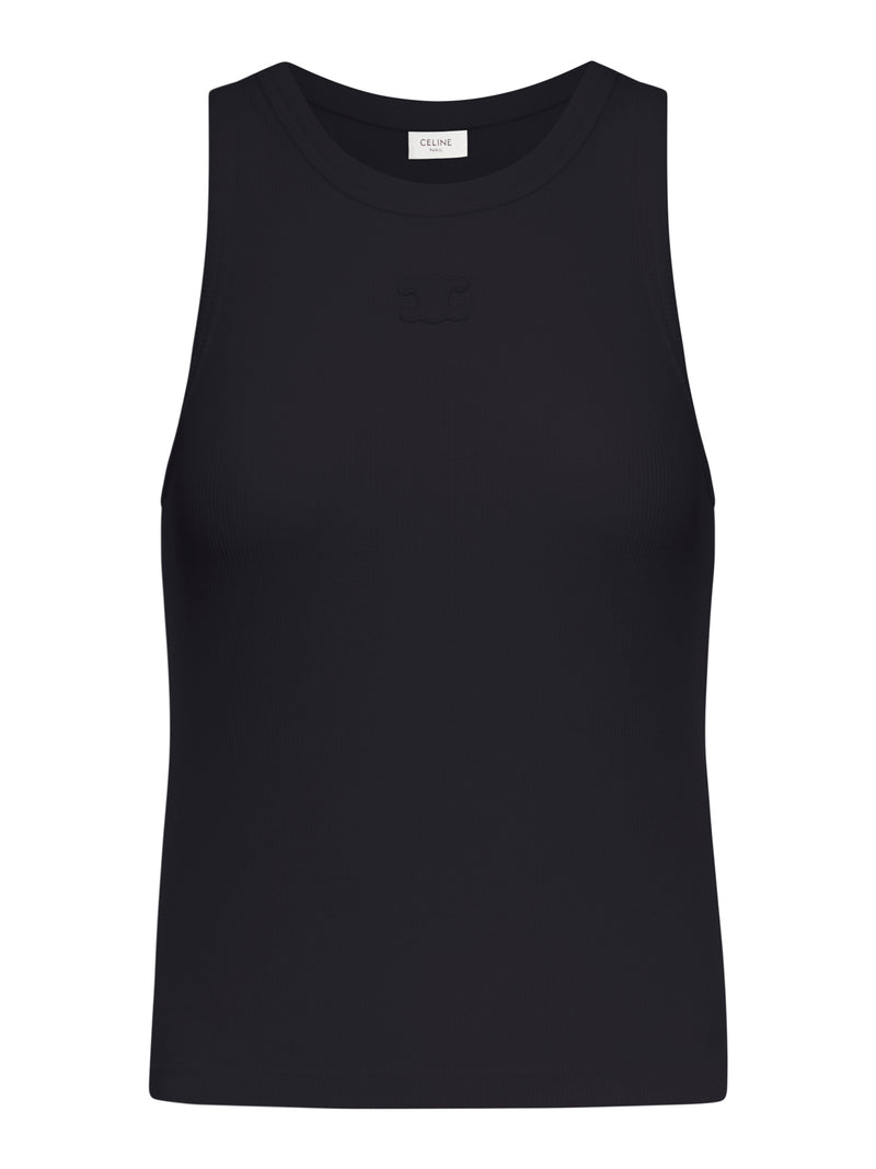 SLEEVELESS TOP IN RIBBED JERSEY WITH TRIOMPHE EMBROIDERY