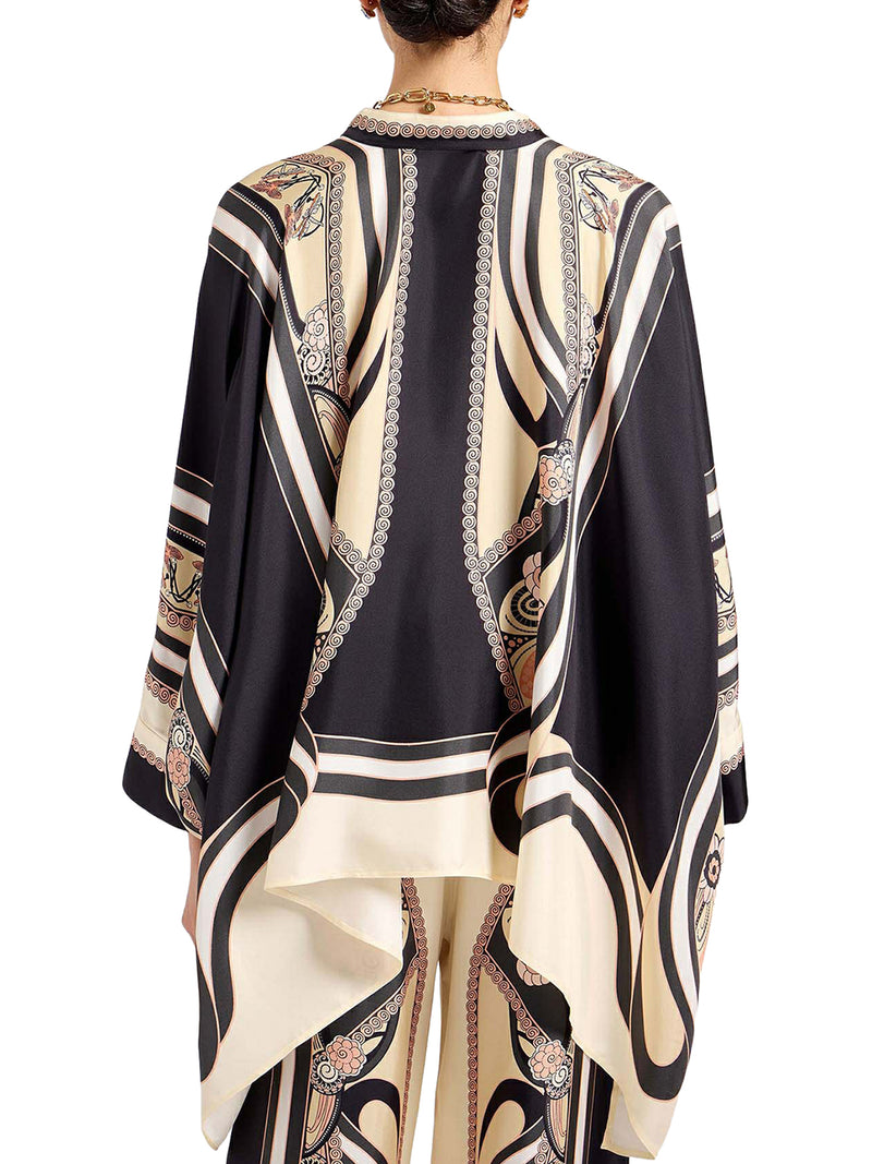 SILK SCARF SHIRT WITH GRAPHIC PRINT AND ASYMMETRIC BOTTOM