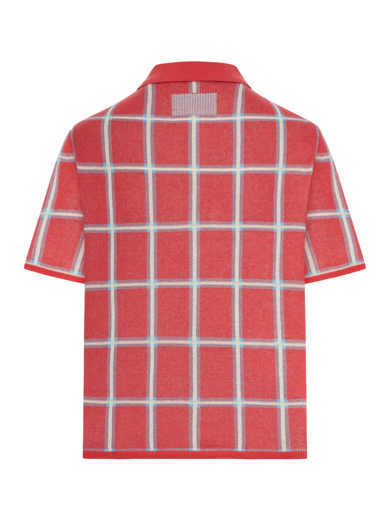 LINEN AND SILK BLEND POLO SHIRT WITH CHECK PATTERN