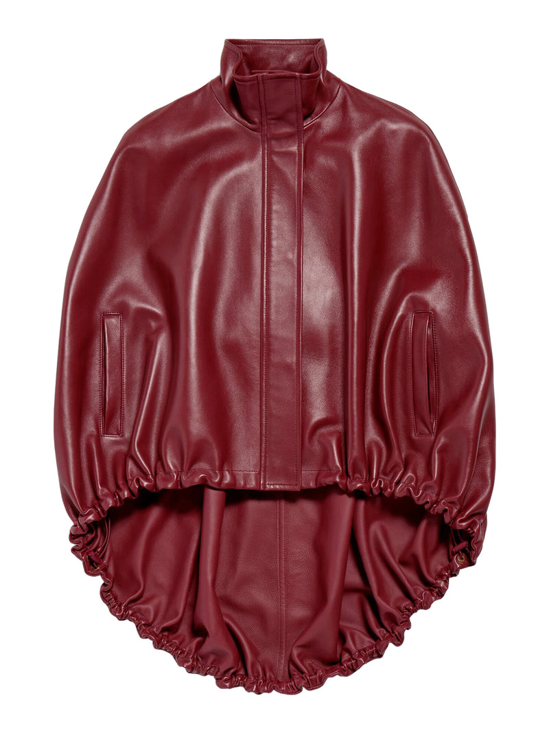 SHORT BURGUNDY LEATHER CAPE