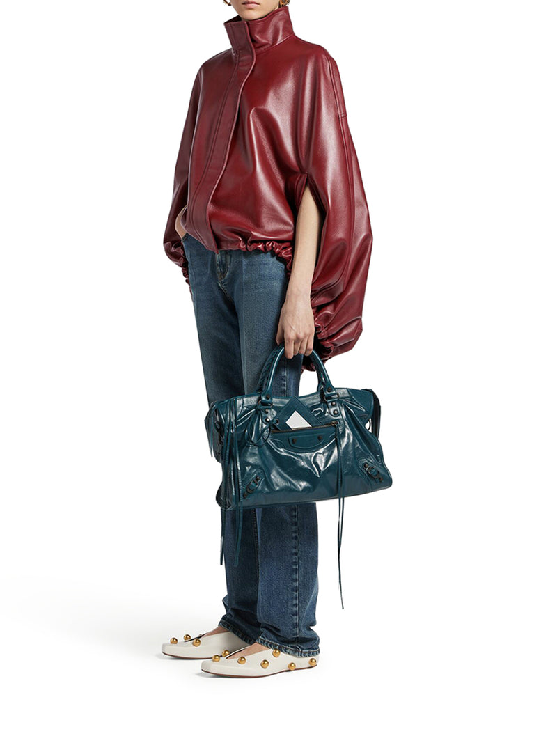 SHORT BURGUNDY LEATHER CAPE