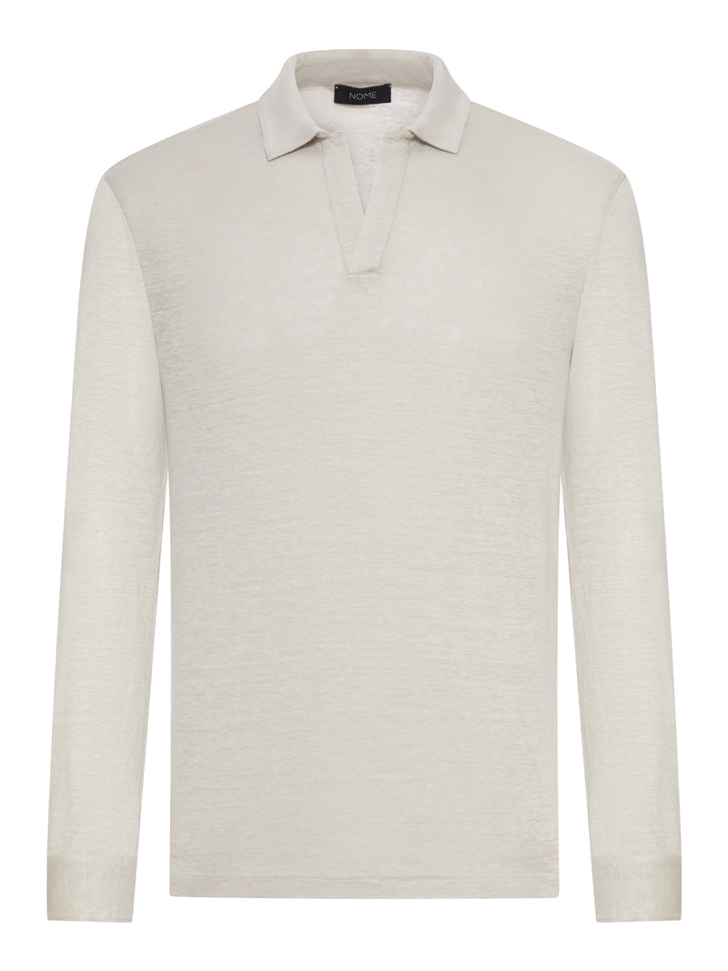 LONG-SLEEVED LINEN POLO SHIRT