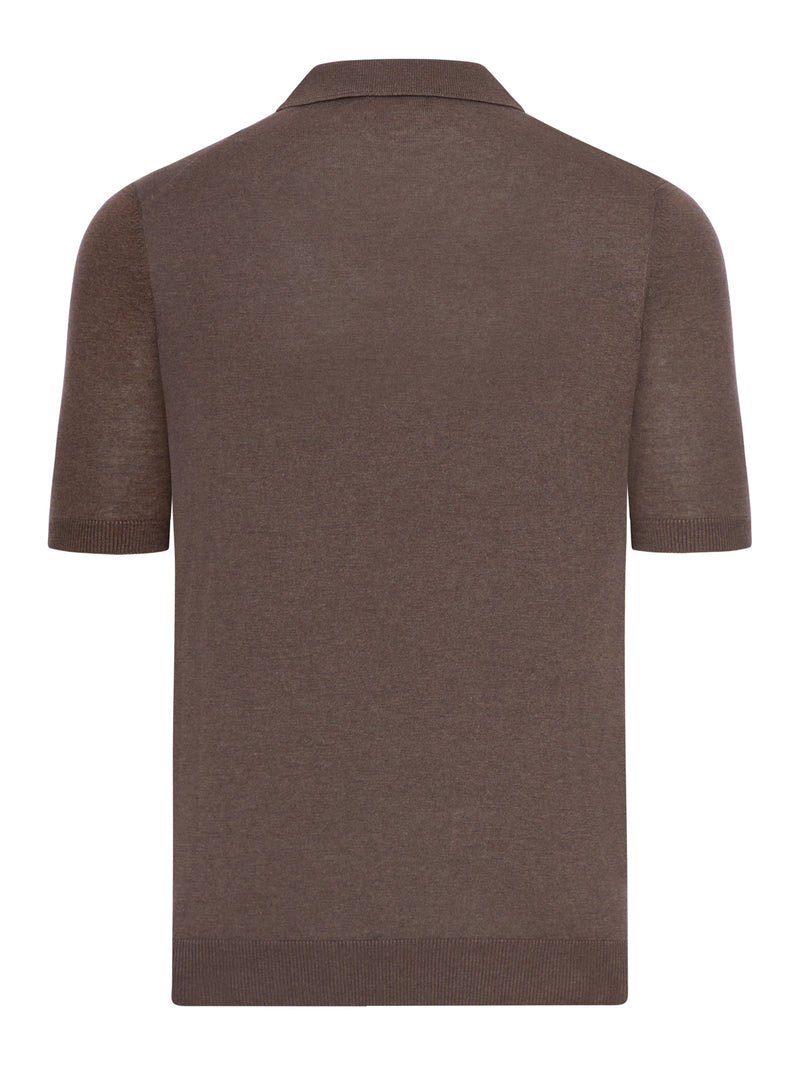V-NECK POLO SHIRT WITH MELANGE EFFECT IN SILK
