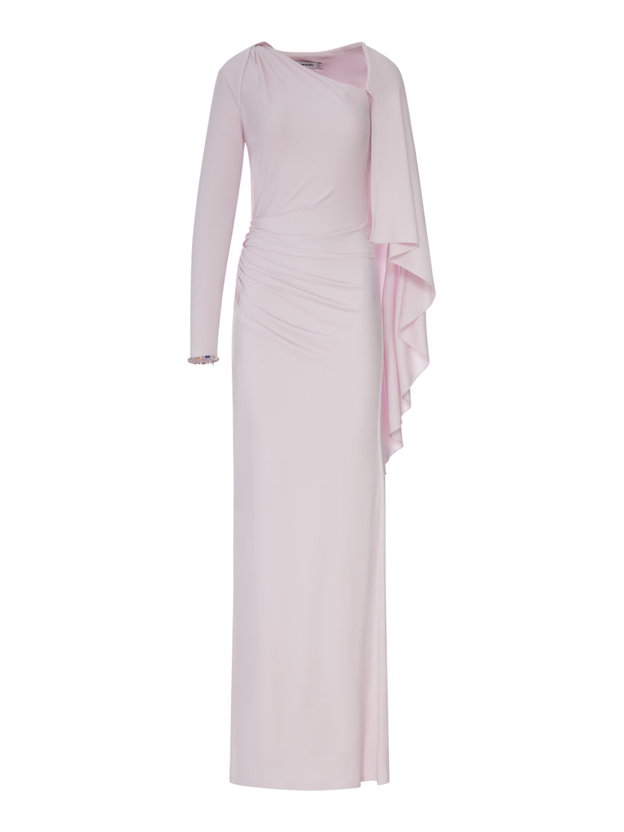 LONG DRAPED PINK JERSEY DRESS
