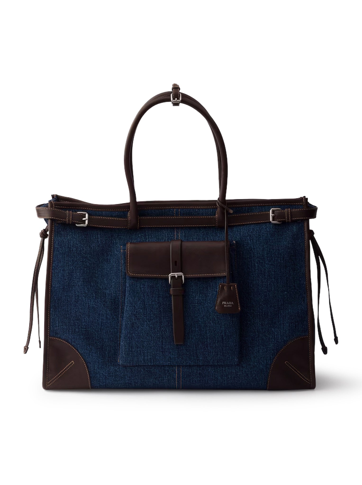 PRADA BONNIE SHOPPING BAG IN DENIM AND LEATHER