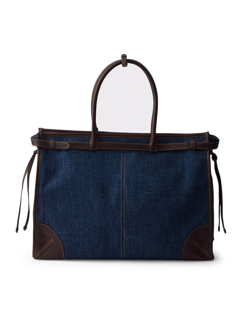 PRADA BONNIE SHOPPING BAG IN DENIM AND LEATHER