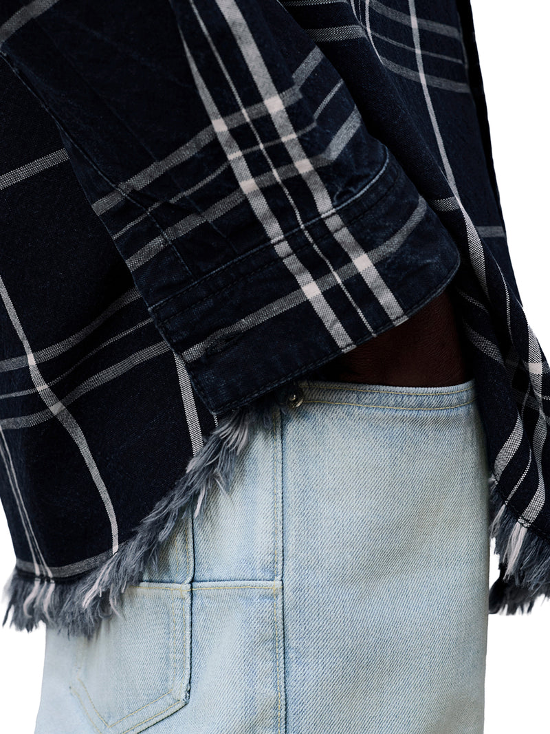 BLUE COTTON CHAMBRAY CHECKED SHIRT JACKET