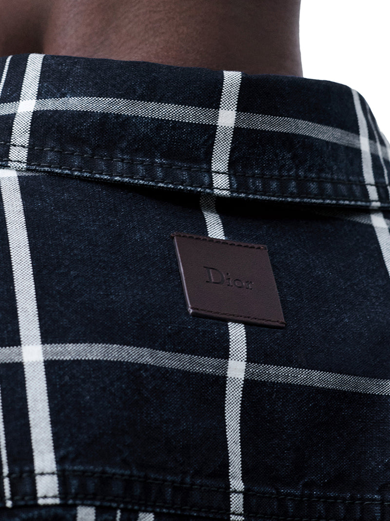 BLUE COTTON CHAMBRAY CHECKED SHIRT JACKET