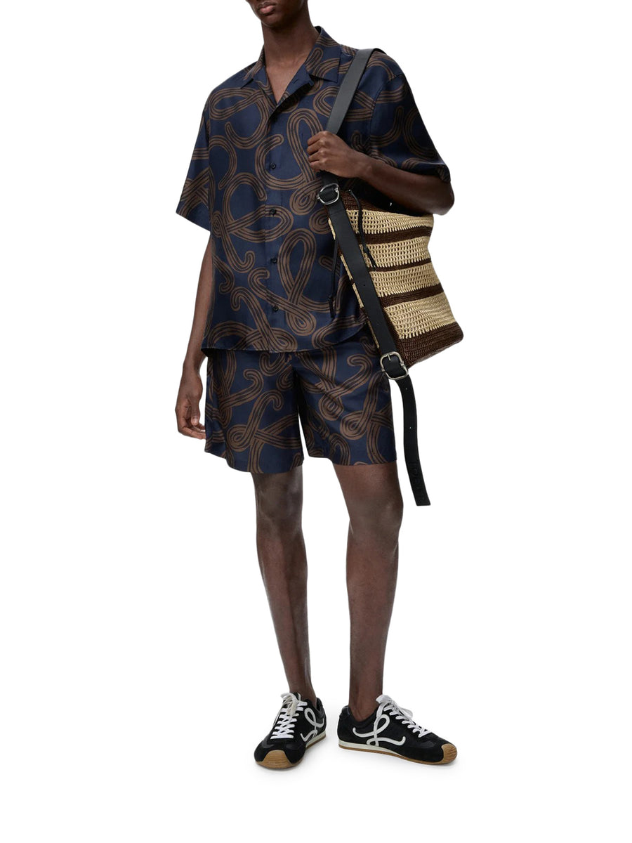 SHORT-SLEEVED SILK TWILL SHIRT WITH ALL-OVER ANAGRAM PRINT