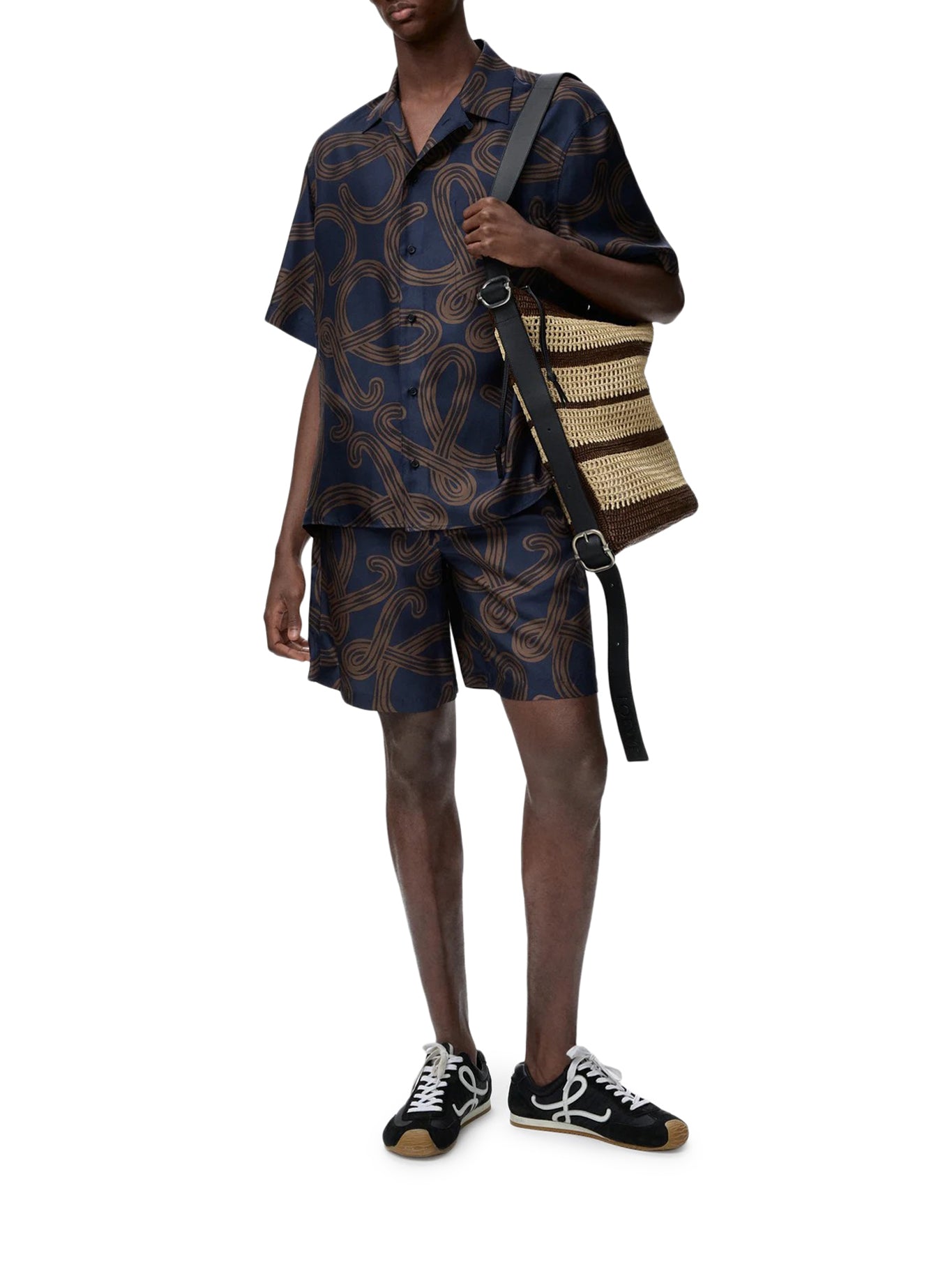 SHORT-SLEEVED SILK TWILL SHIRT WITH ALL-OVER ANAGRAM PRINT
