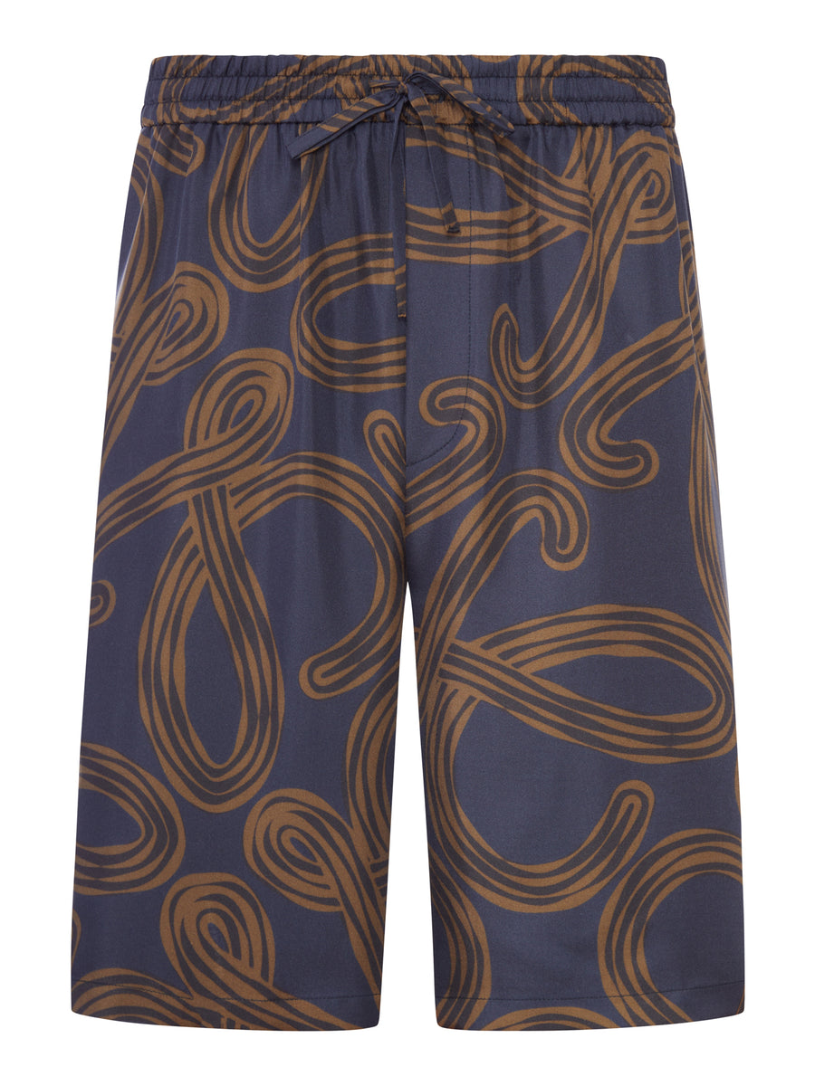 SILK TWILL SHORTS WITH ALL-OVER ANAGRAM PRINT