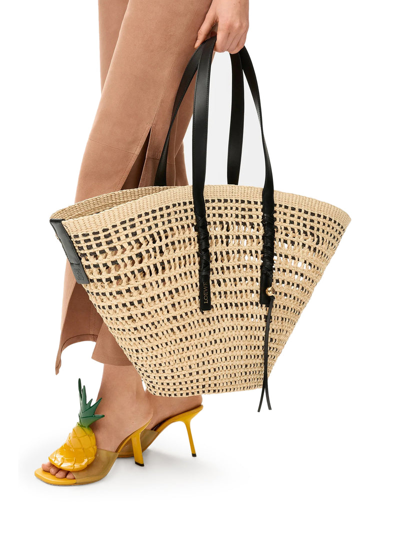 LARGE BRAID BASKET BAG IN IRACA PALM AND CALFSKIN