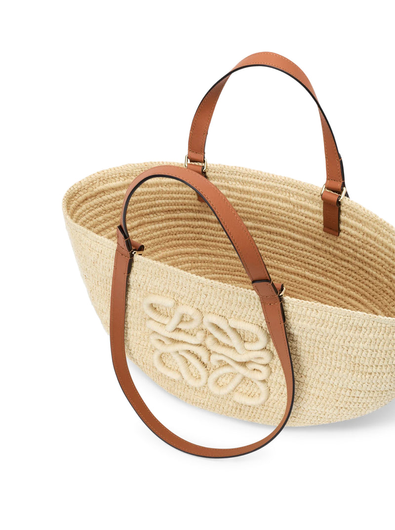 ECLIPSE MEDIUM BASKET BAG IN RAFFIA AND CALFSKIN