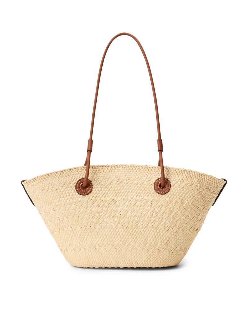 SMALL ANAGRAM BASKET BAG IN IRACA PALM AND CALFSKIN