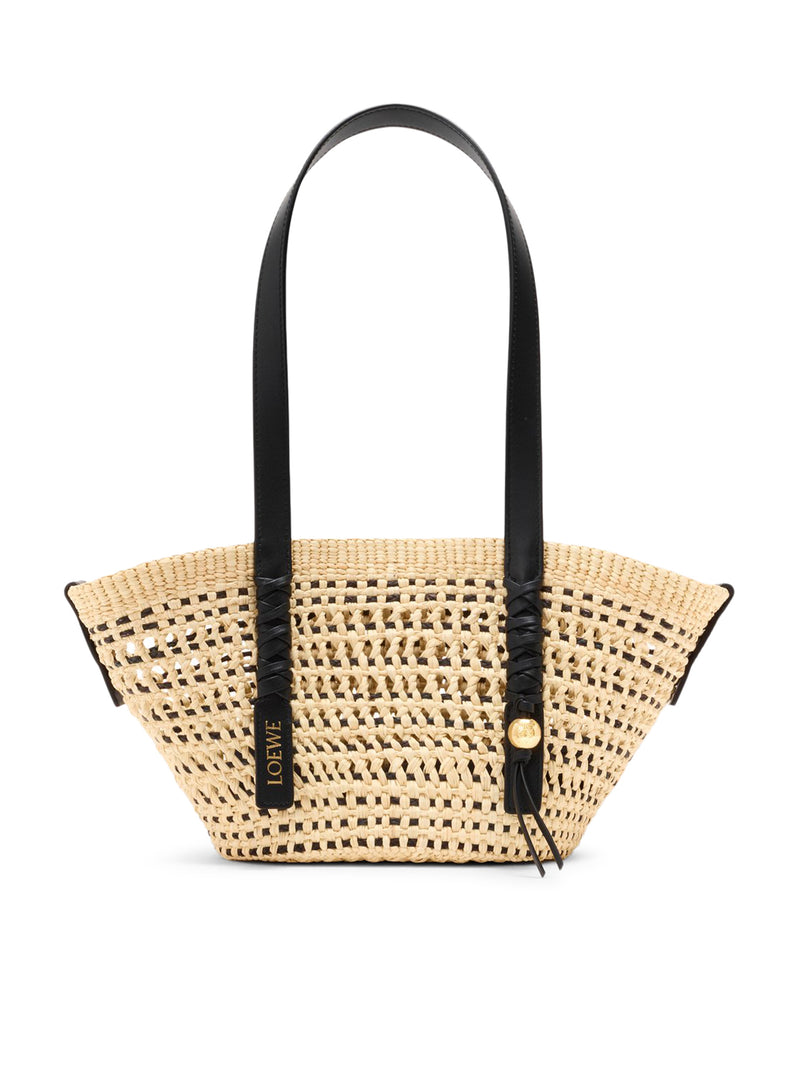 SMALL WOVEN BASKET MADE OF IRACA PALM AND CALFSKIN