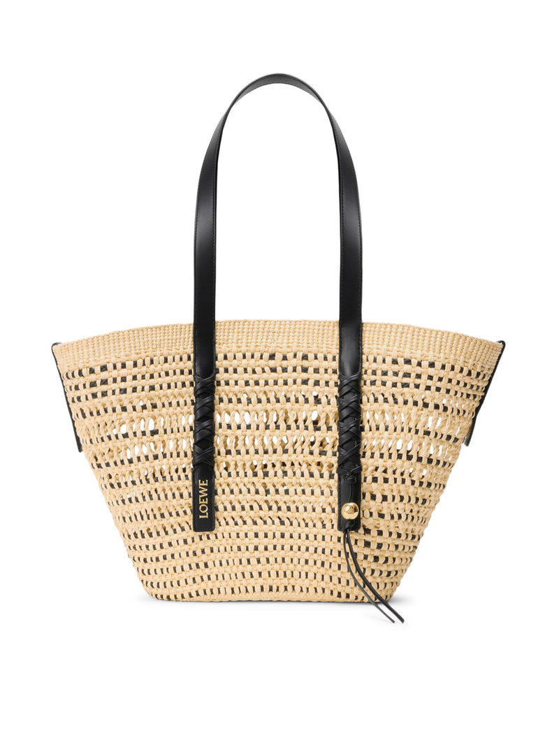 MEDIUM BRAID BASKET BAG IN IRACA PALM AND CALFSKIN