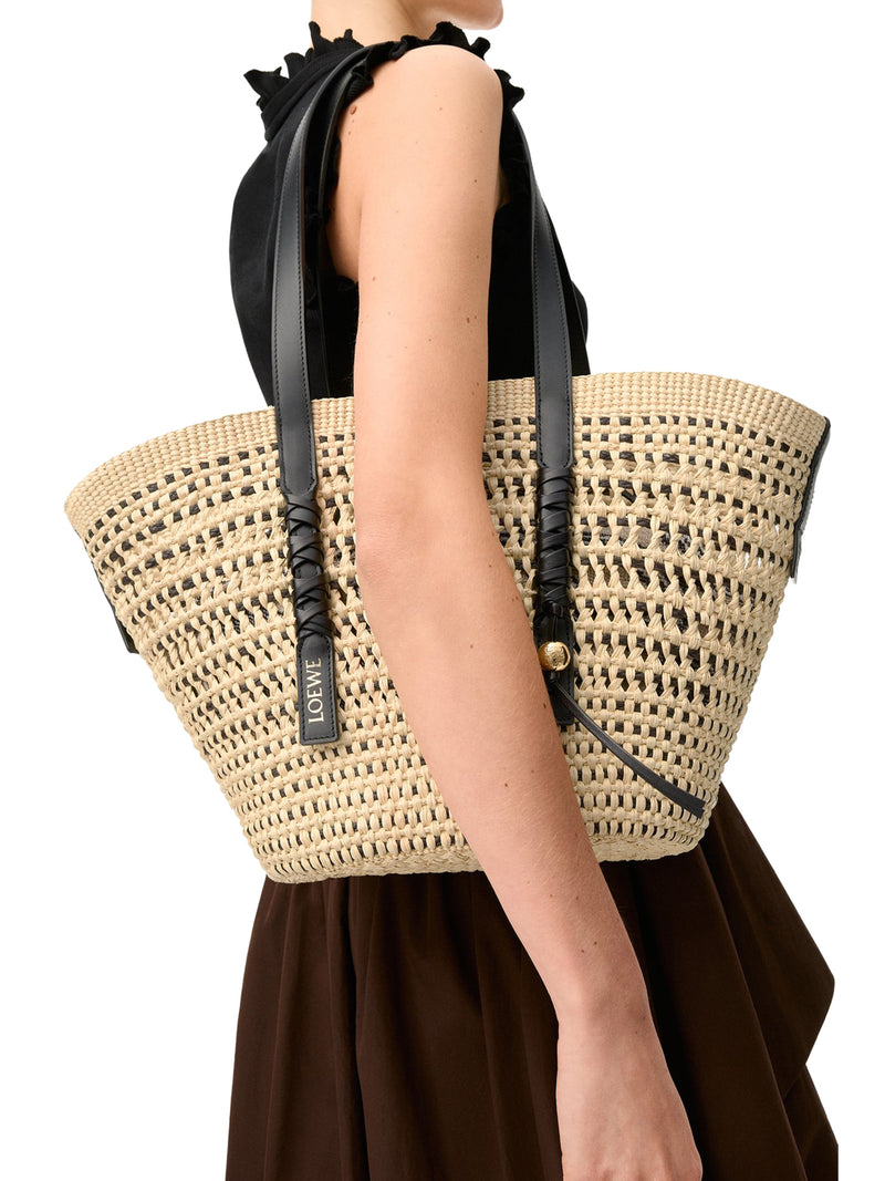 MEDIUM BRAID BASKET BAG IN IRACA PALM AND CALFSKIN