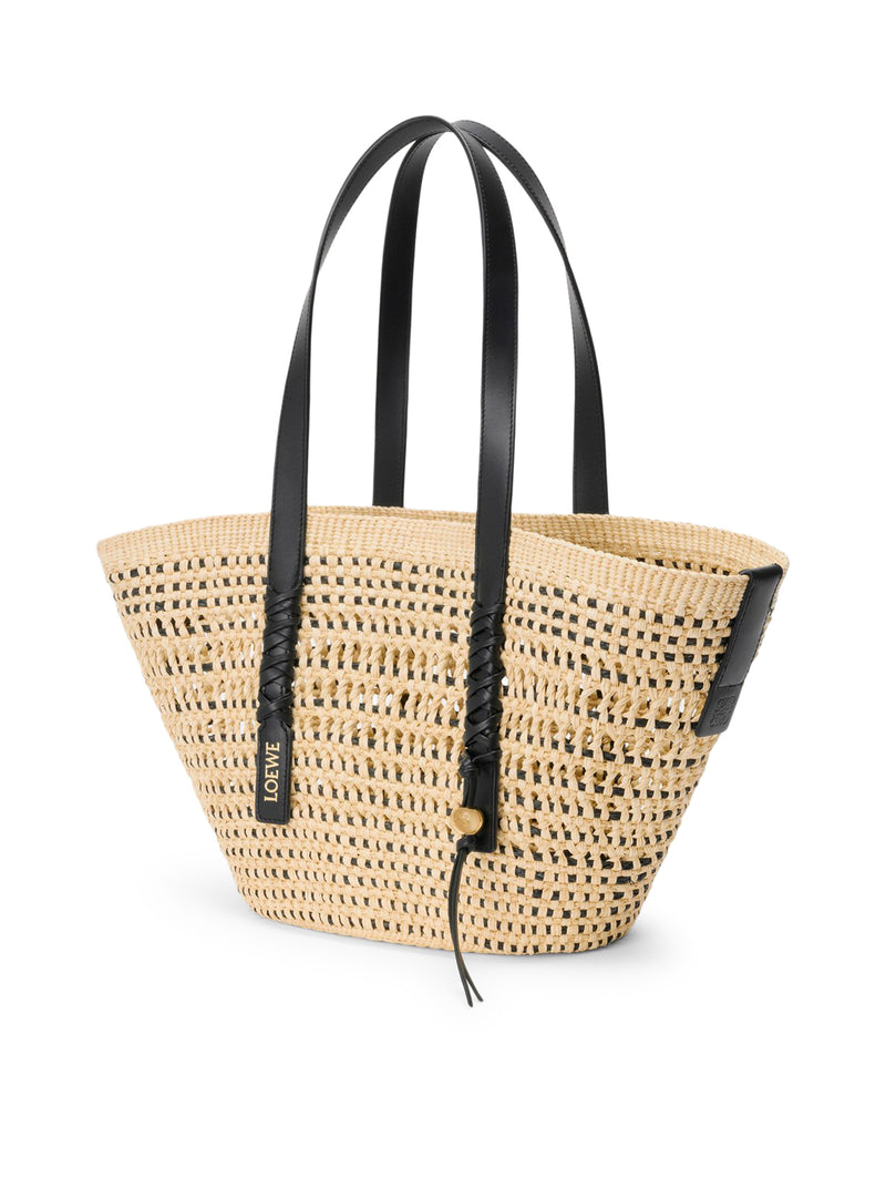 MEDIUM BRAID BASKET BAG IN IRACA PALM AND CALFSKIN