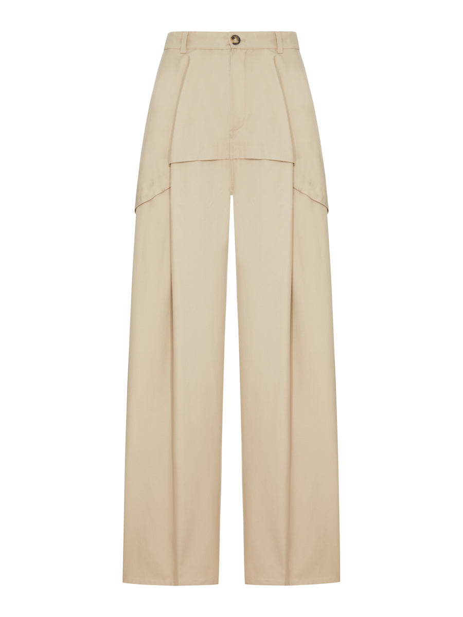 LIGHTWEIGHT COTTON TROUSERS WITH ASYMMETRIC PANEL CONSTRUCTION